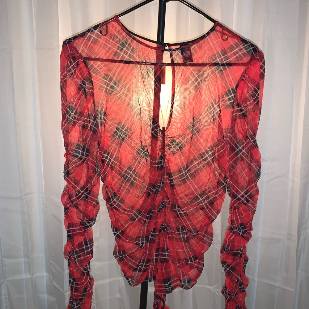 Victoria’s Secret Plaid Ruched Mesh Bodysuit